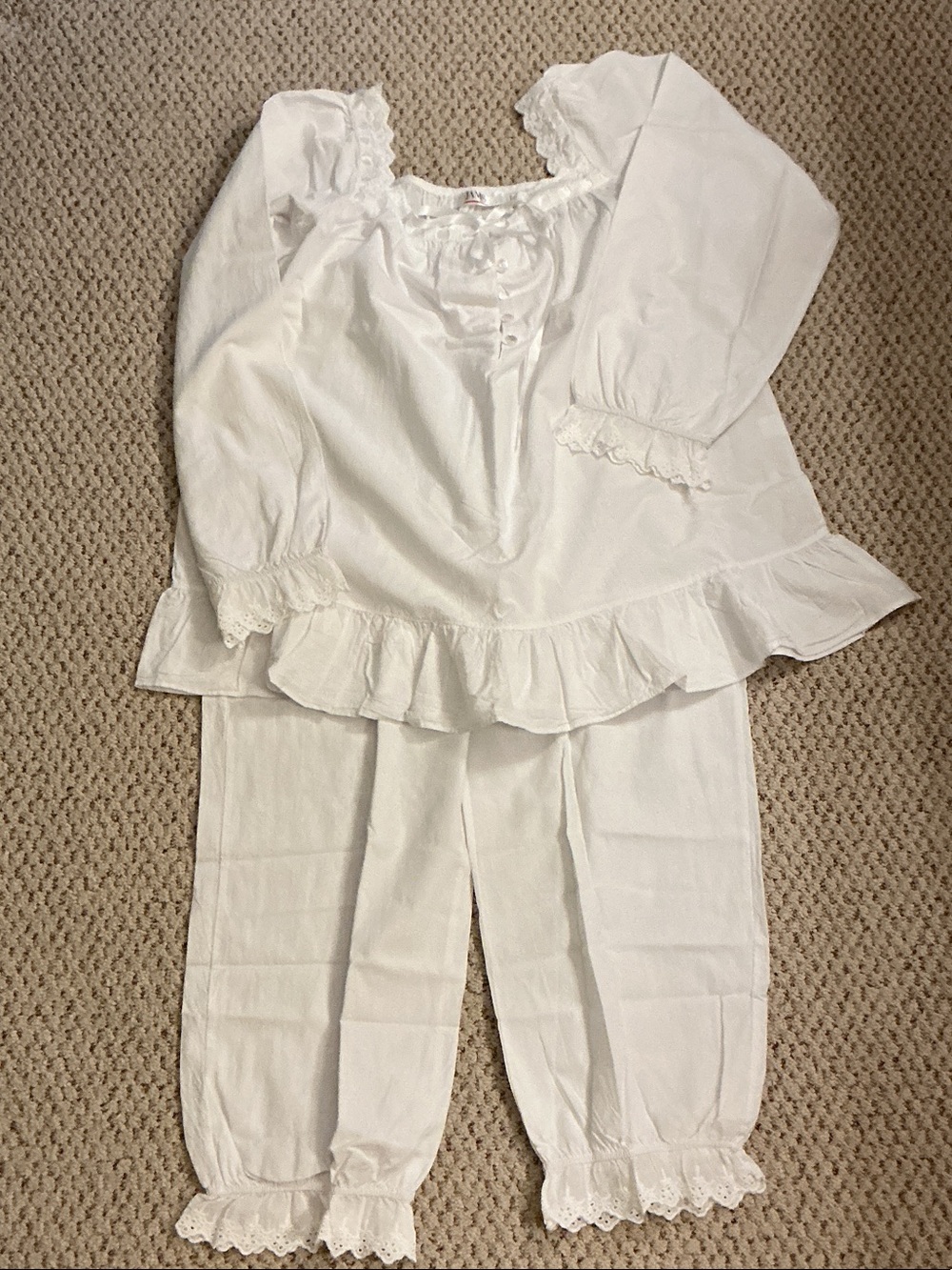 Women's White Cotton Lace-Trim Pajama Set